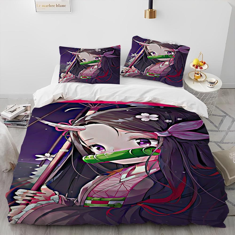 Demon Slayer Bedding Set Kamado Nezuko Duvet Cover Set Bedspread Pillowcase King Queen Full Single Size Bed Linen Kids Teen Gift
