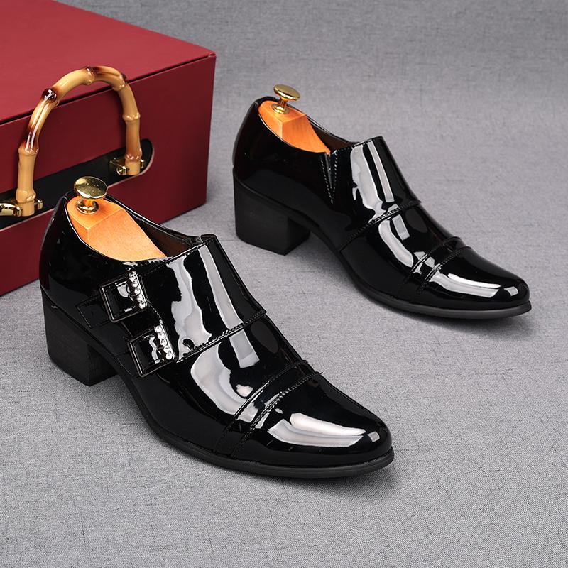 men luxury fashion patent leather shoes slip-on double buckle monk shoe pointed toe breathable loafers designer stylish footwear