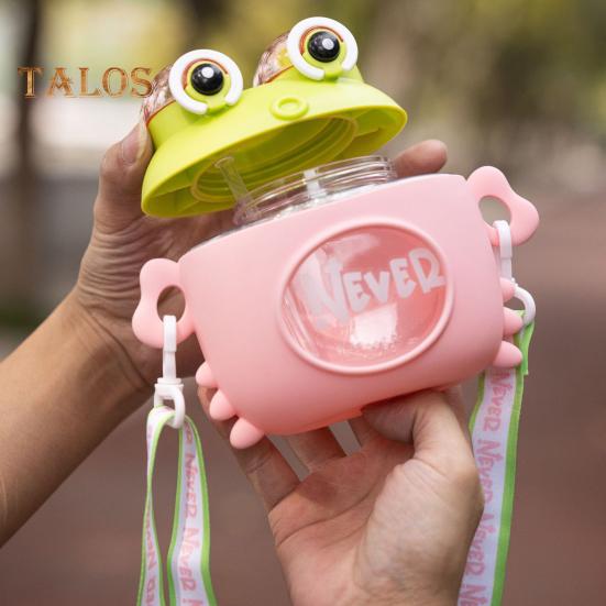 Dziecięca butelka na wodę Krab ze słomką i paskiem, kreskówkowy kubek do picia, dzbanek dla chłopców i dziewczynek, pojemność 600 ml, butelka na wodę do aktywności na świeżym powietrzu i do szkoły