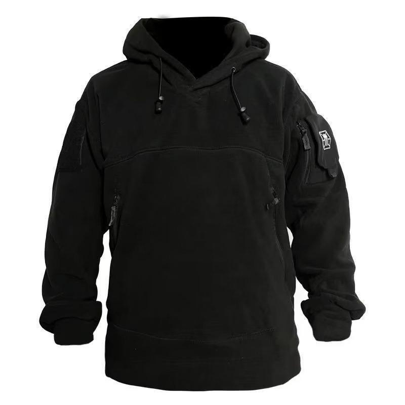 Autumn and Winter Outdoor Fleece Hooded Sweater Men s Sports and Leisure Men s Pullover Loose and Comfortable Long-sleeved Top Jacket M чёрный