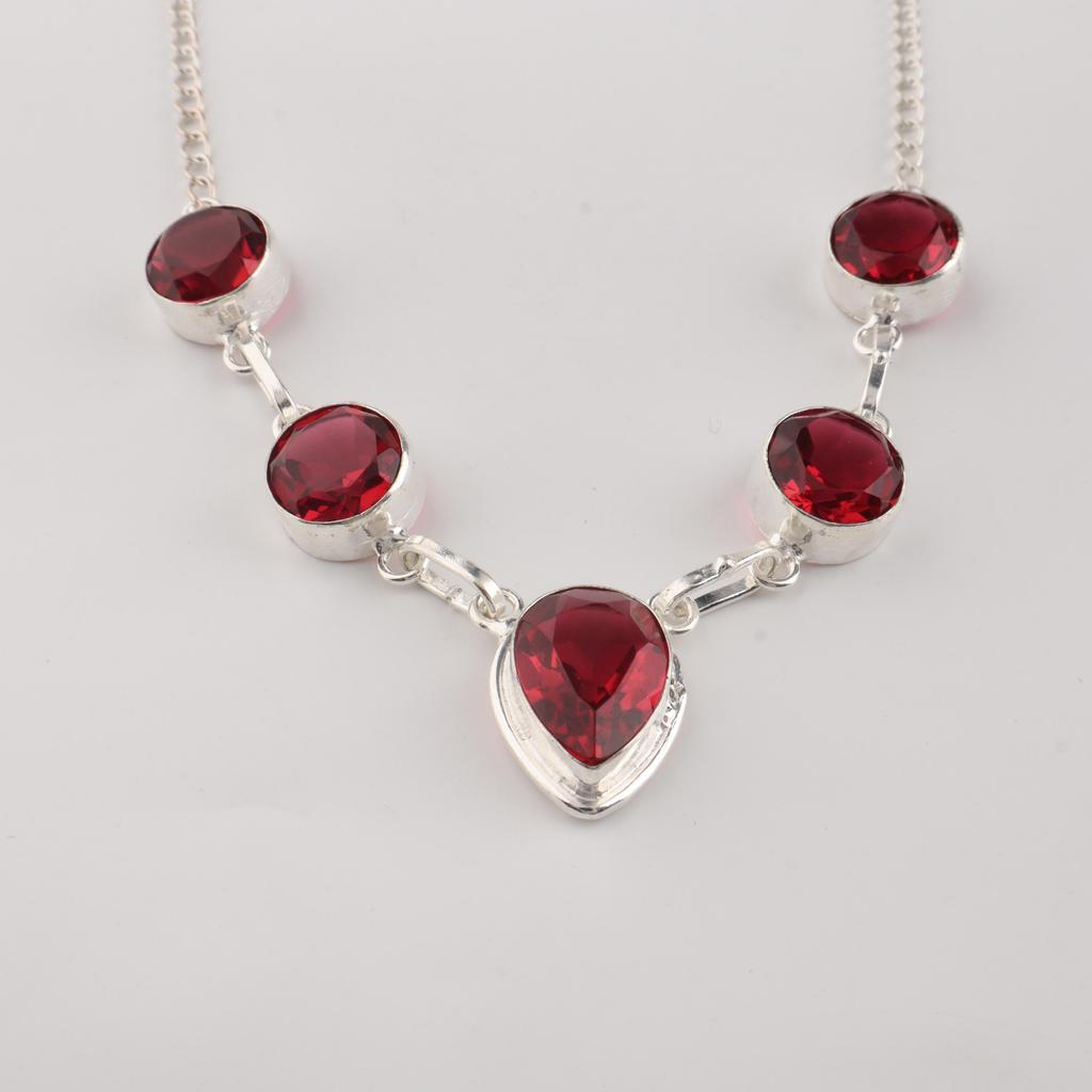 Natural Pink Rubellite Gemstone Silver Necklace 16-18" 925 Sterling Silver Handcrafted Jewelry RN-3-11