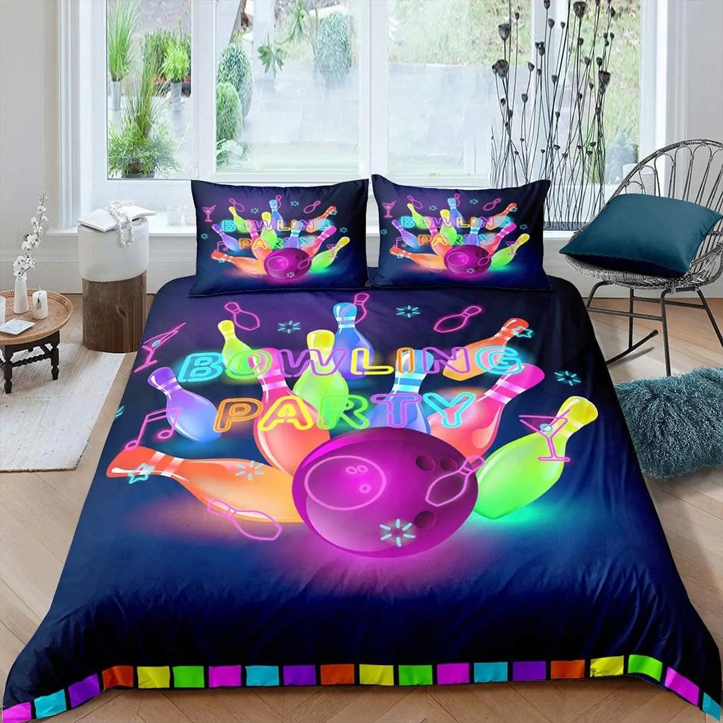 Bowling Bedding Set, Sports Games Comforter Cover Twin Full Size For Kids Boys Girls Children Confetti Colorful Duvet Cover Set