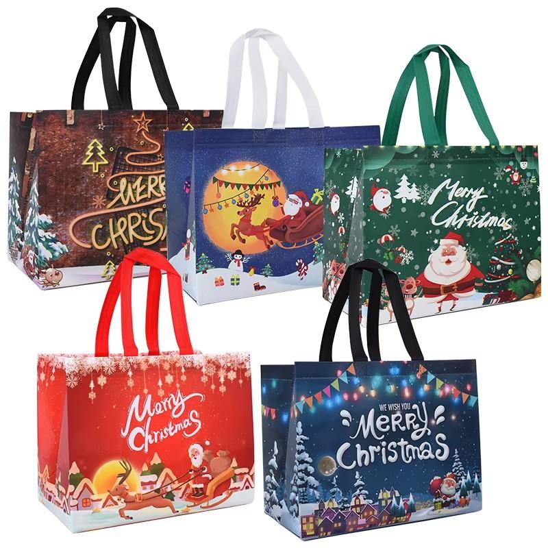 4/8pcs Christmas Gift Bag with Handles Xmas Non-Woven Tote Bag Santa Snowman Candy Treat Bags Navidad New Year Party Decorations