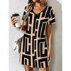 Ladies Summer V-Neck Short Sleeve Casual Dress Fashion Colorful Geometric Print Dress Elegant Women's Clothing