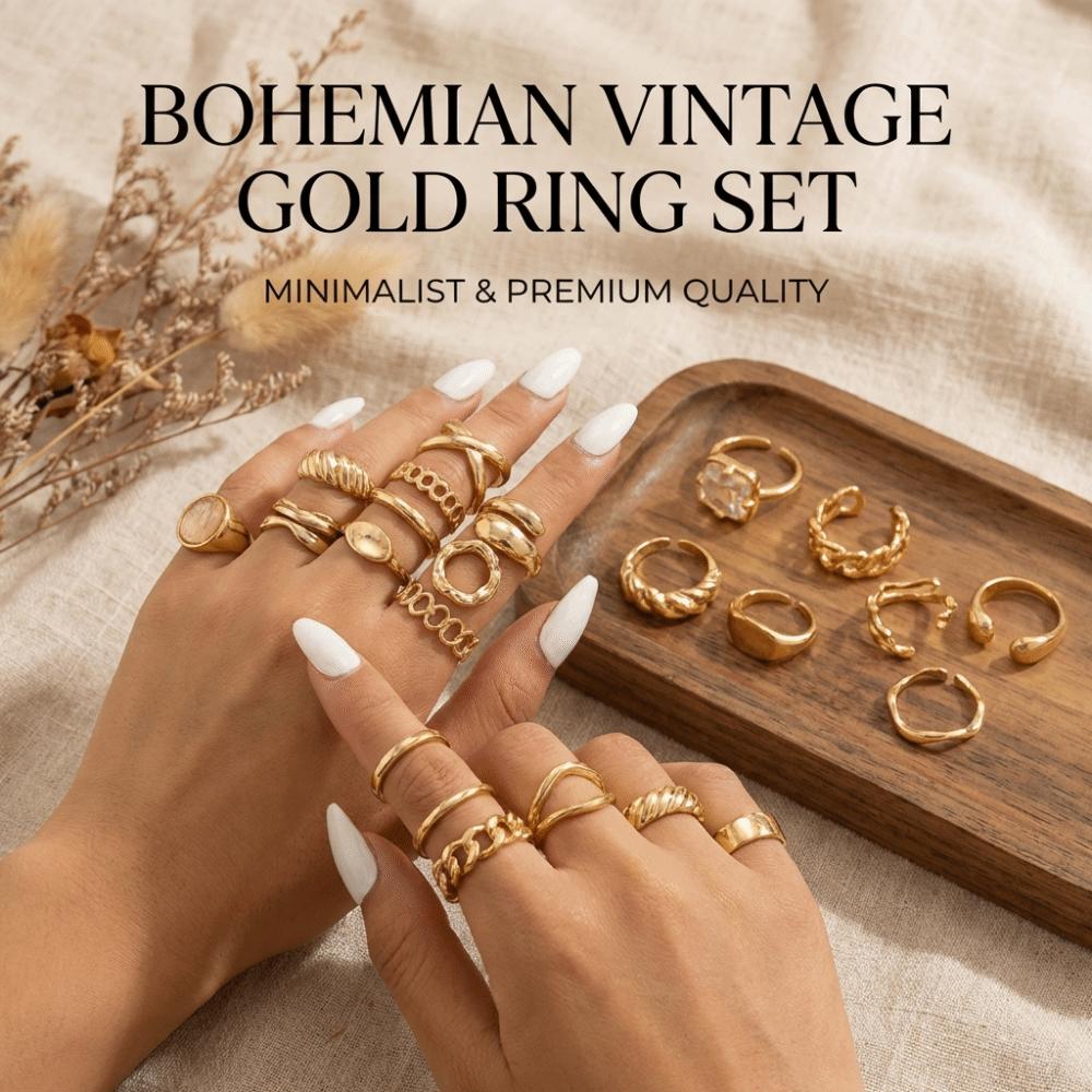 Vintage Gold Color Knuckle Rings Set Geometric Diamond Stackable Rings Charm Adjustable Women's Ring Jewelry Set Wedding Party