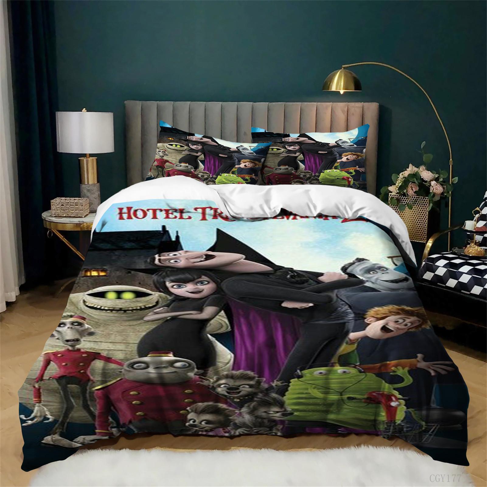 Hotel Tran-sylvania Bedding Set Cozy Soft 3pcs with 2 Pillow Shams Duvet Cover Set Lightweight Quilt Cover Comforter 135x200cm