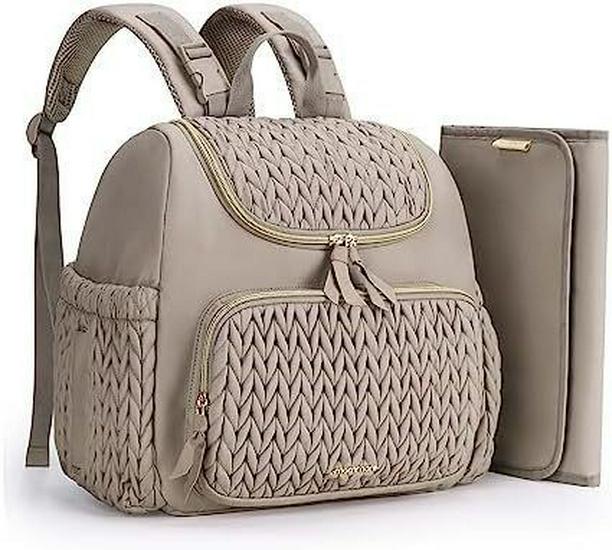 

Стеганый рюкзак-сумка для подгузников с пеленальным ковриком, чехлом для пустышки, ремешками для коляски - Большая вместимость, многофункциональный дизайн.