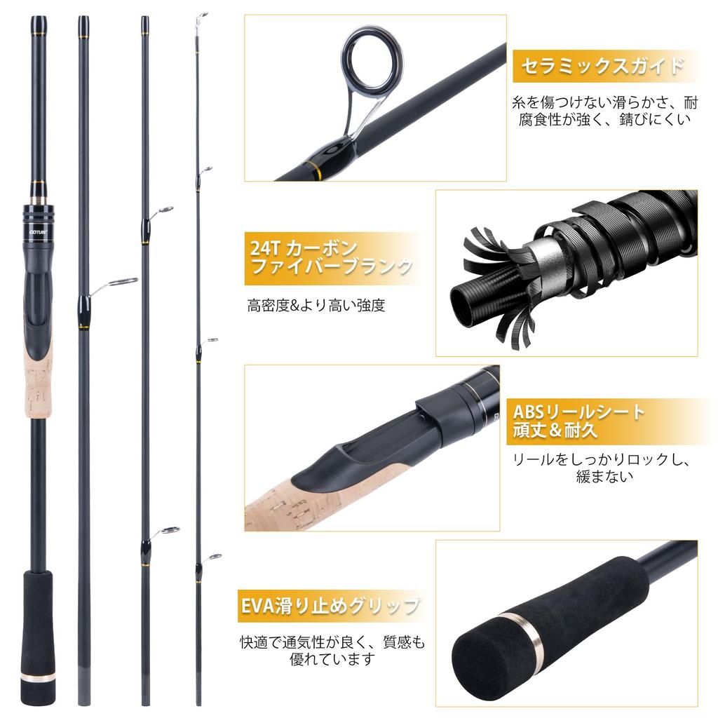 Goture Spinning Rod, 1.98m 6ft, EVA Grip, 4-Section Carbon Fiber, Lightweight, Portable, for Saltwater and Freshwater Fishing, Sea Bass, Egging