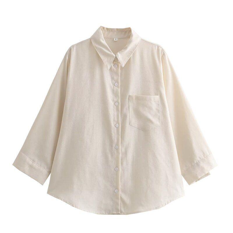 Fashion Style Autumn New Women's Clothing Slimming Pocket Trim Linen Shirt Mid Waist Pants 4786320 802