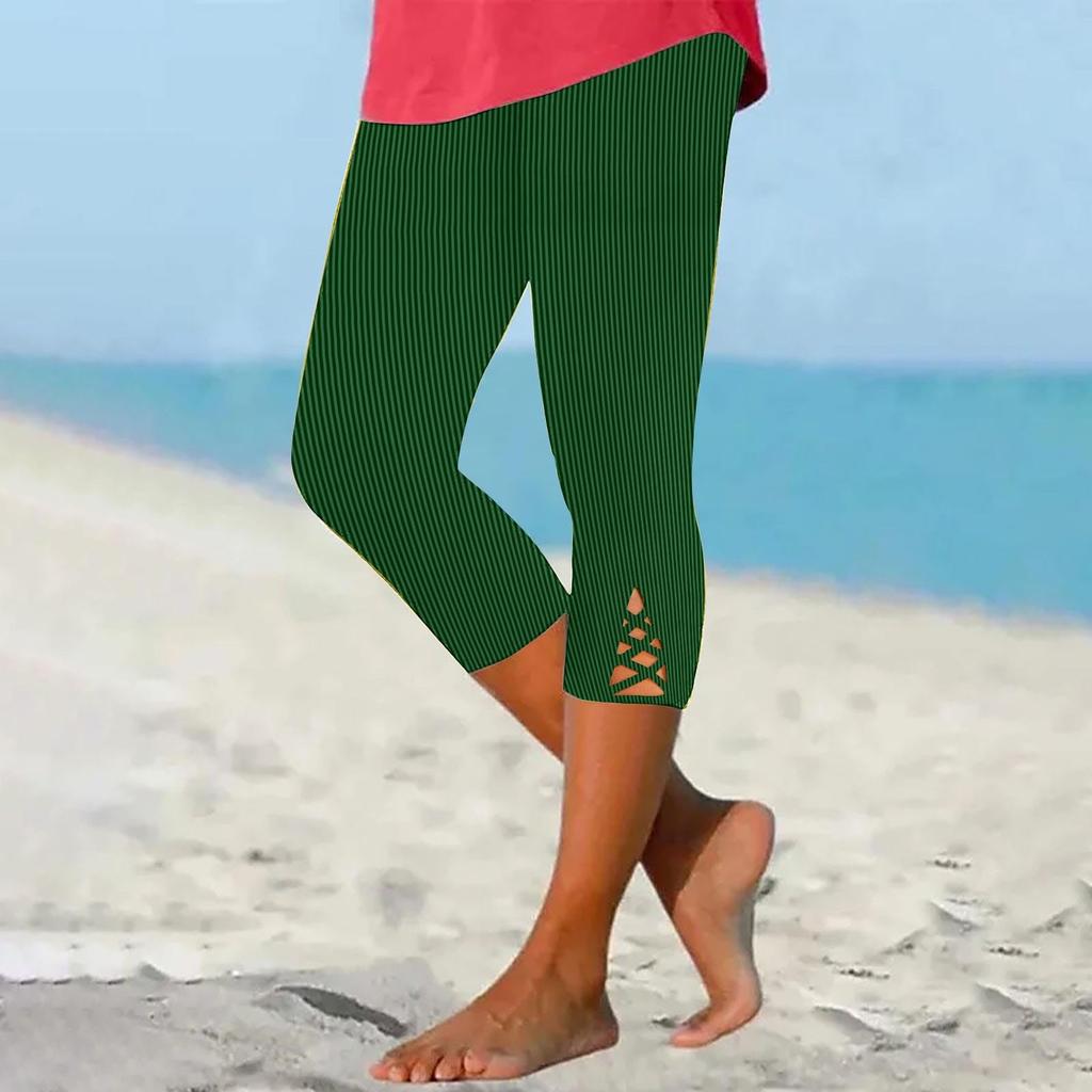 Women's -Color Simpled Cross-Tie Ribbed Bottoming Sports Yoga Pants, Outerwear-Friendly Cropped Trousers