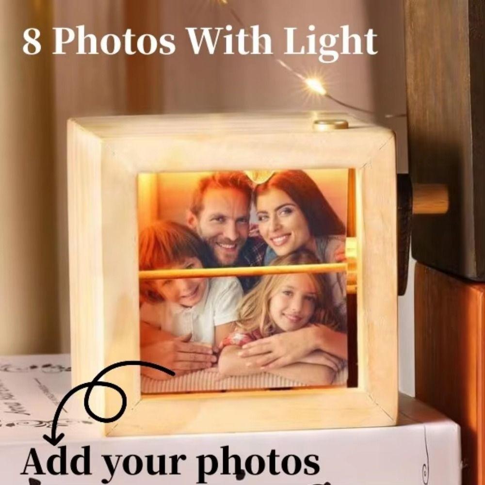 8/16 Photos Hand Crank Photo Flip Book Frame Luminous Wooden Animated Photo Album  Valentine's Day