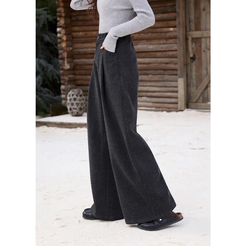 Women's High-Waist Wide-Leg Wool Blend Casual Pants