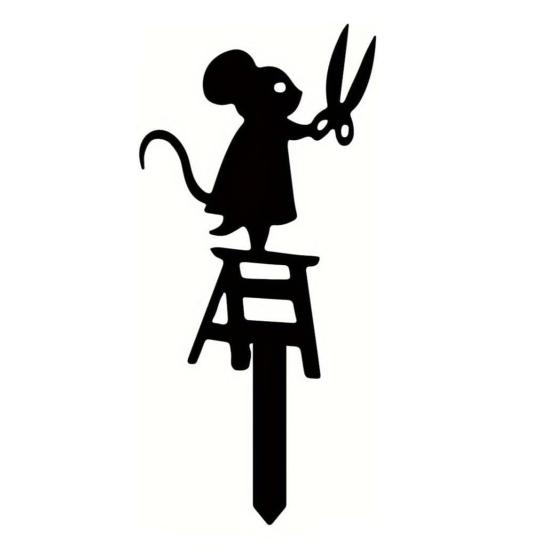 Metal Ant Garden Stake Decorative Mouse with Scissors Sign Black Ant Silhouette Sign with Stake for Patio Yard Lawn Art Decoration