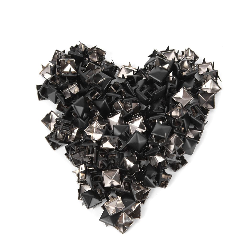 200Pcs Square Rivets Metal Stylish DIY Shoes Bags Hats Decoration Accessories 9mmMatte Black