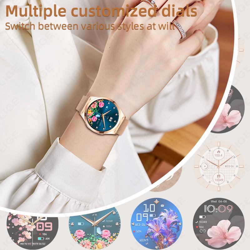 Luxury Smart Watch for Woman Health Monitoring 1.27" Bluetooth Call Custom Dial Women's Bracelet Sports Health Monitor Smartwatch Ladies Gift