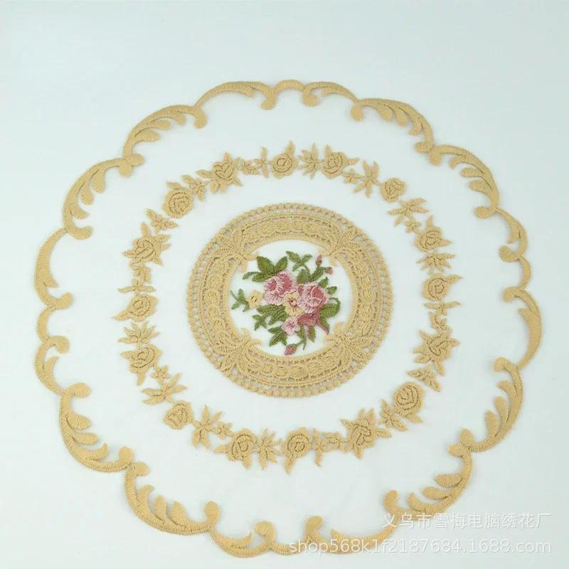 Față de masă din dantelă rotundă elegantă, acoperiș de cafea, șervețel, decorație de nuntă, pentru petrecere.