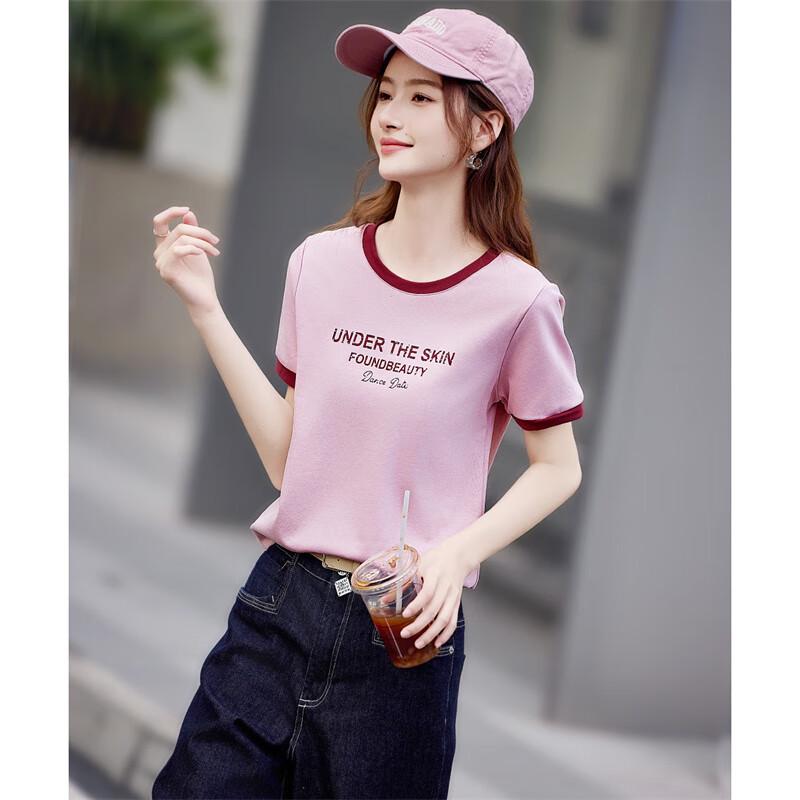 Women s Literary Style Color-Block Letter T-Shirt S
