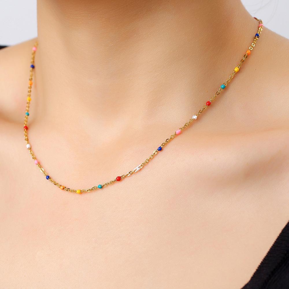 Bohemia Fashion Stainless Steel Handmade Chain Colorful Dripping Oil Necklace for Women Collar Chain Jewelry Accessories Gifts