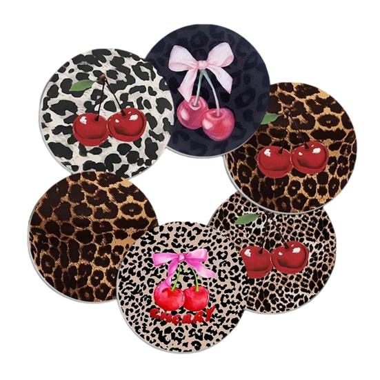 Yousheng 6PCS Car Coasters, Leopard Print Decorative Coasters, Round Heat-Insulating Stain-Proof Cup Holders, for Auto