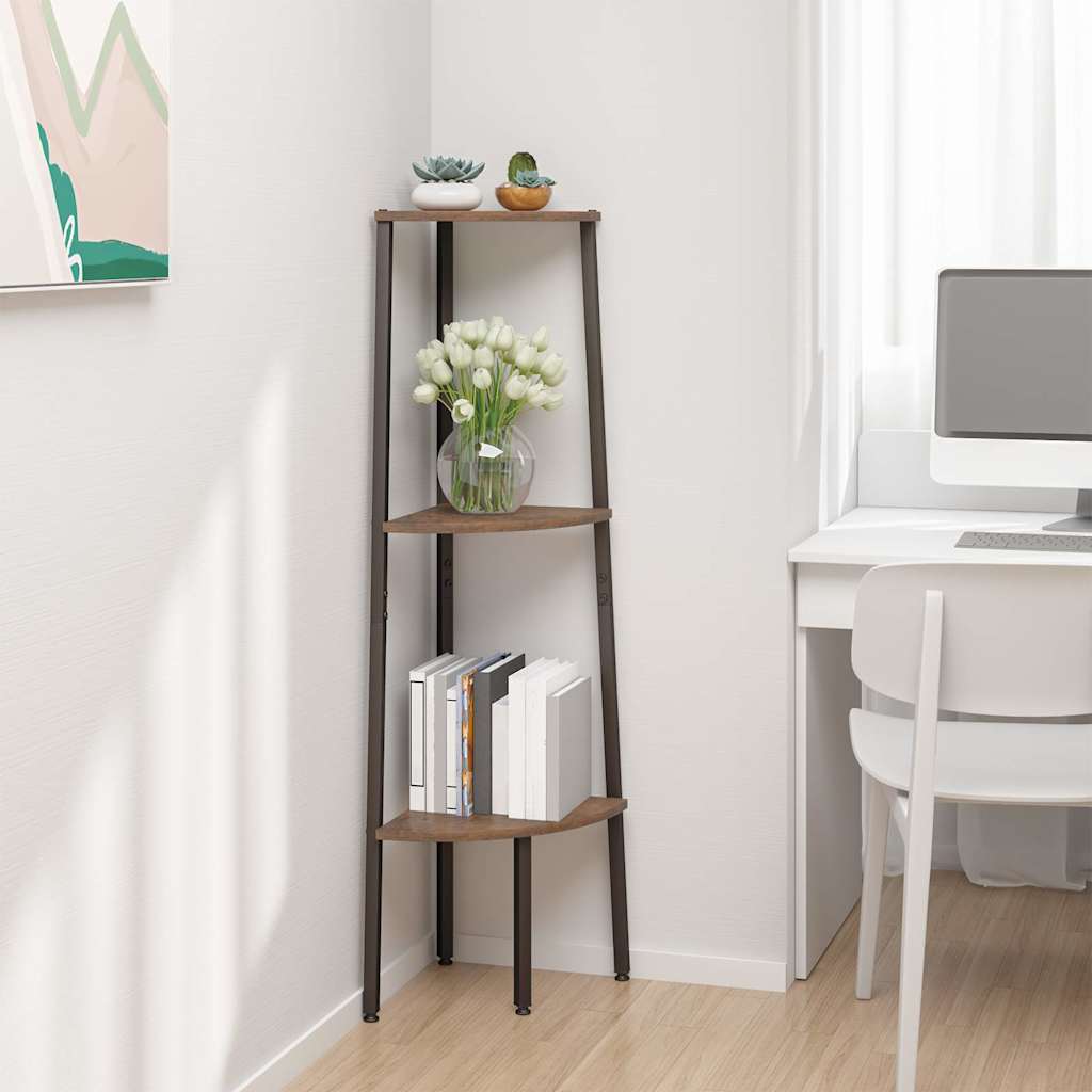 vidaXL Eckregal mit 3 Böden Dunkelbraun und Schwarz 45,5x31,5x120 cm braun