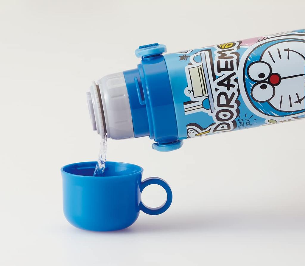 Skater Kids' Stainless Steel Water Bottle, 2-Way Design, 580ml (Direct Drinking), 570ml (Cup Drinking), Doraemon Sticker, Lightweight, Insulated, and