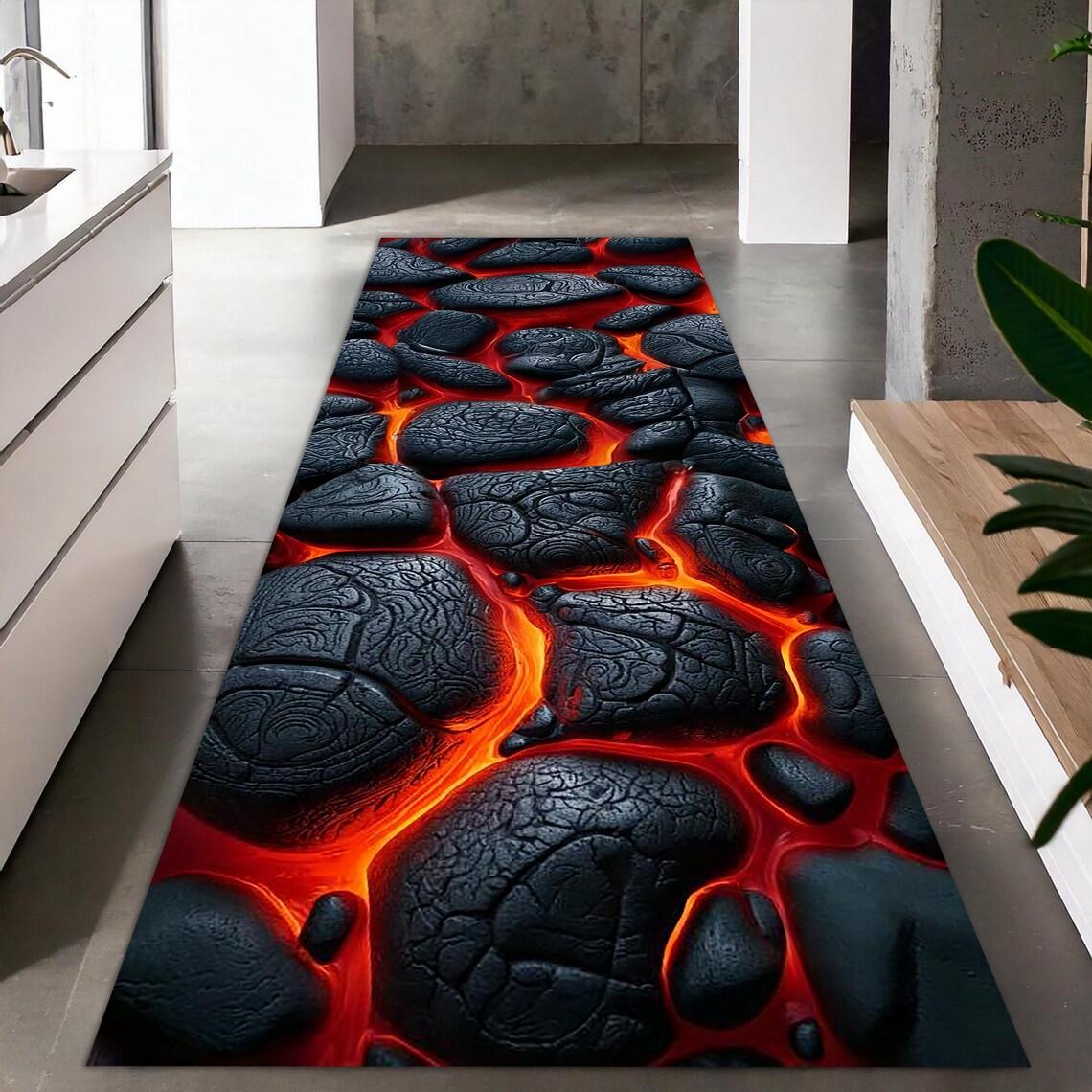 

Visual Three-dimensional Crack Hole Runner Rug Hot Magma Pattern Carpet Bedroom Bedside Entrance Door Mat Home Decoration Rug 40X120CM