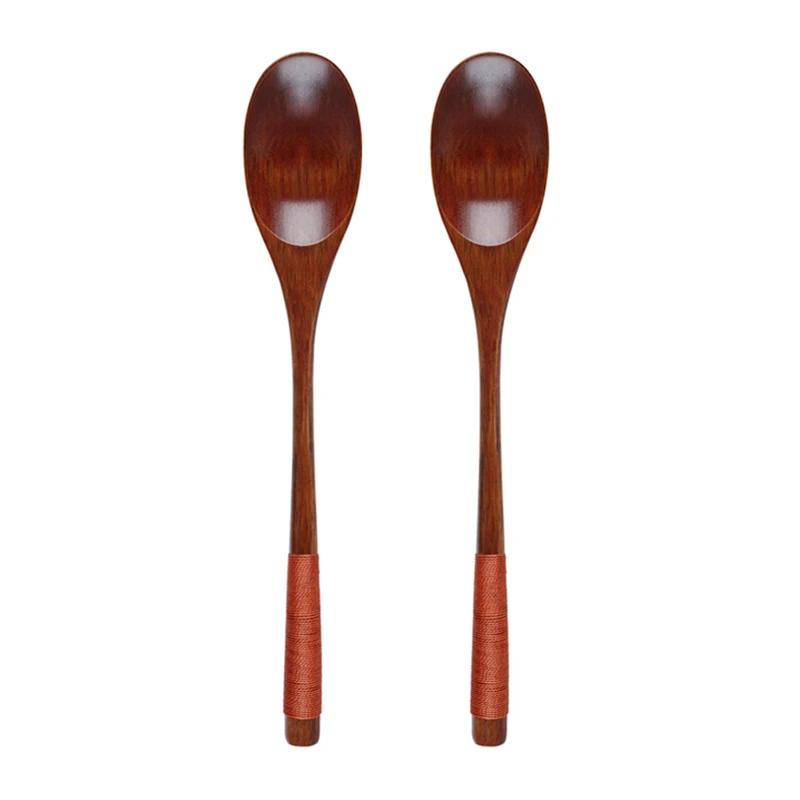 Japanese Style Dinnerware Set Wooden Spoon Fork Cutlery Set Long Handled Dessert Soup Spoon Salad Fork Outdoor Kitchen Tableware