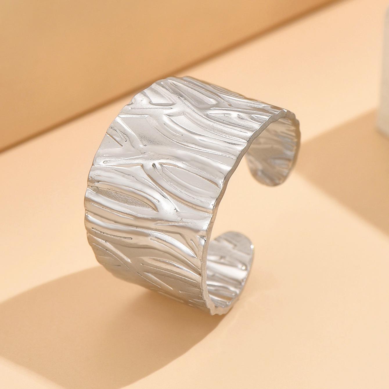 Cross Retro Wide Band Gold-Plated Textured Stainless Steel Adjustable Ring