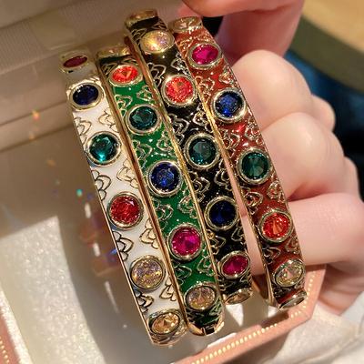 Náramek v novém čínském stylu China-chic vykládaný barevným zirkoniem, prsten s olejovou glazurou, dámské luxusní šperky