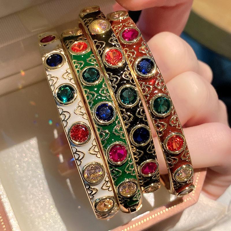 Inlaid Colorful Zirconium Oil Drop Bracelet for Women, Light Luxury, Long-lasting and Colorfast Hand Jewelry