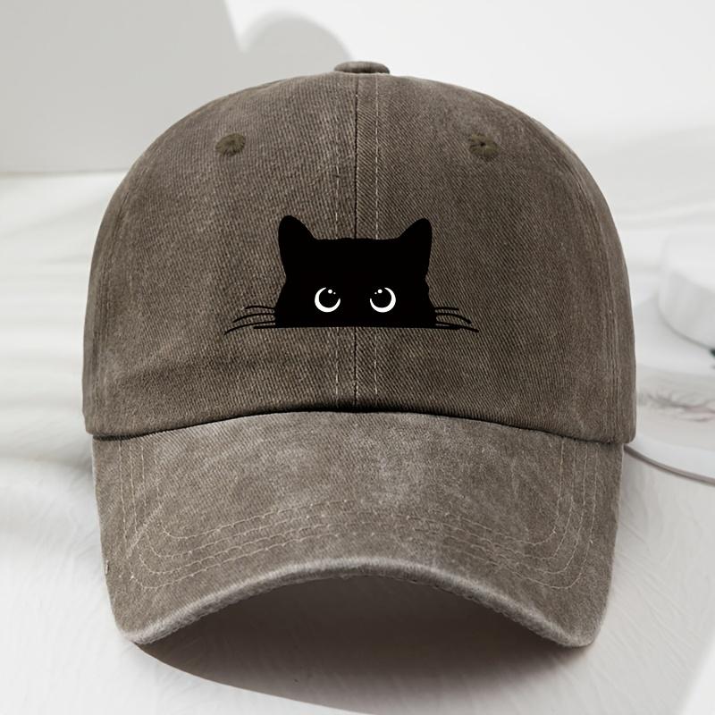 Cute Cat Print Vintage Washed Baseball Cap for Men and Women, Versatile Casual Curved Brim Hat