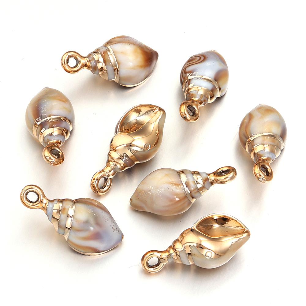 5-10pcs/lot Shell Shaped Acrylic Pendant Gold Plated Conch Scallop Charms Beads For DIY Fashion Keychain Necklace Accessories
