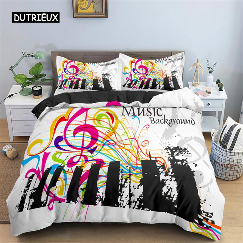 

Пододеяльник с музыкальной тематикой из микрофибры с музыкальными символами, чехол для одеяла с узором «скрипка-пианино», комплект постельного белья Twin King Single Queen Size EU SK(260x220cm)