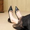 230 new pointed flat-soled single shoes patent leather light mouth thick heel rivets temperament low heel signature women's single shoes women