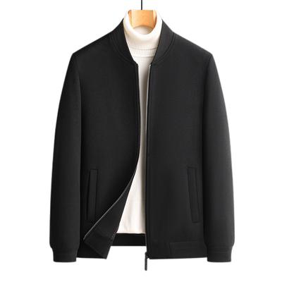 Autumn and Winter New Men's Wool Jacket Woolen Jacket Middle-aged Men's Business Casual Woolen Stand-up Collar Zipper Jacket