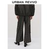 UR2025 Women's Split Waist Drawstring Retro Plaid Wide-Leg Pants