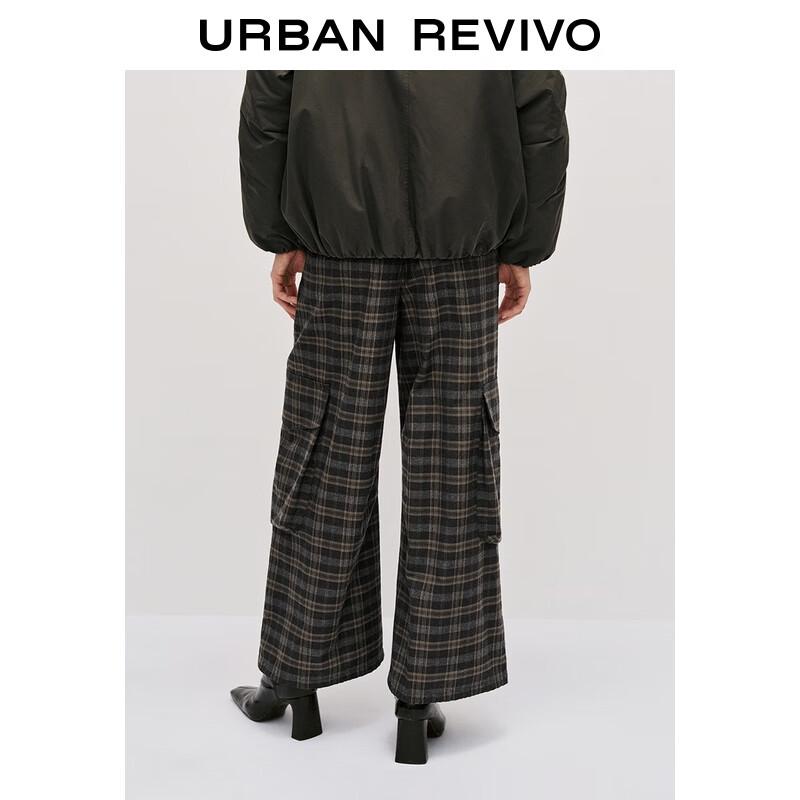 UR2025 Women's Split Waist Drawstring Retro Plaid Wide-Leg Pants