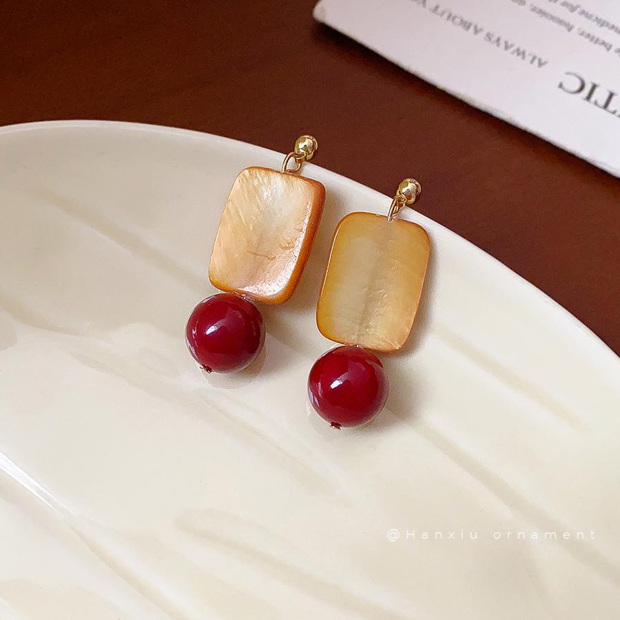 Silver Needle Glass Bead Pendant Stud Earrings: Retro Chinese Fashion, Light Luxury High-End Jewelry for Women