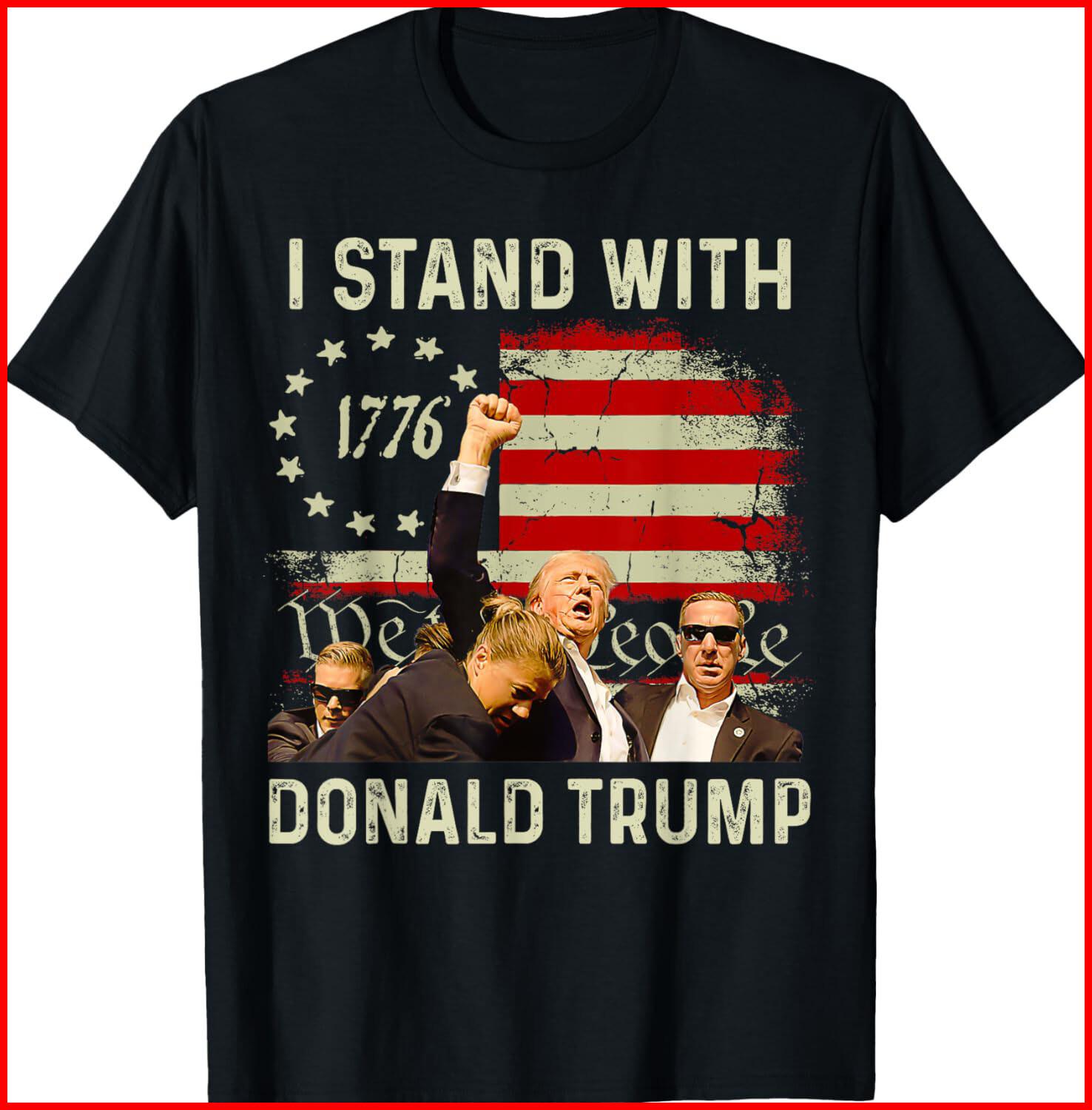 I Stand With Trump Funny Trump 2024 black T-Shirt S-5XL S