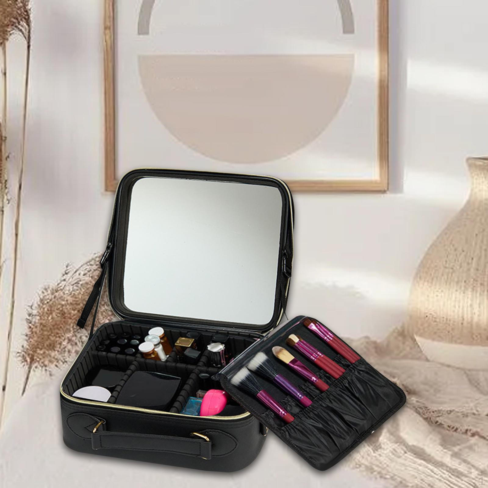 

Коробка для макияжа-органайзер из искусственной кожи, регулируемый разделитель для хранения косметики, чехол для поезда чёрный