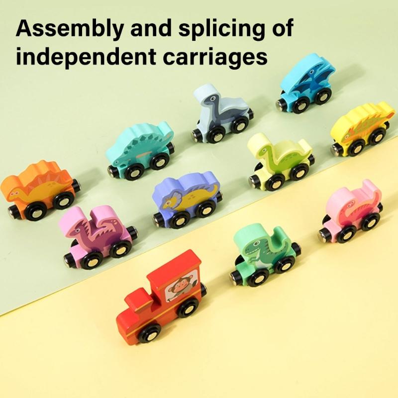 Magnetic Dinosaur Theme Wood Train Set Educational Toy For Early Learning And Hand Eye Coordination For Children