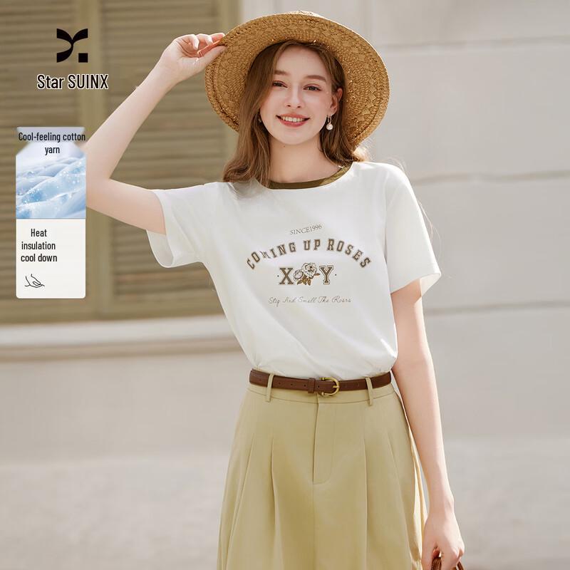 Women s Retro Color-block Letter Embroidered Short-Sleeve T-Shirt S