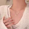 925 Sterling Silver Zircon Wave Pearl Pendant Necklace Women's Clavicle Chain