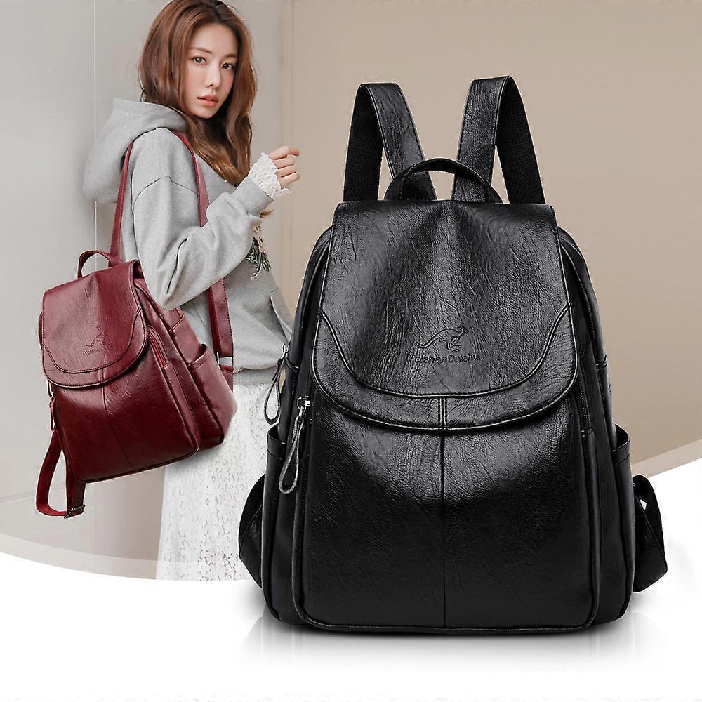 New retro women's handbag, summer, simple, soft leather, casual, simple, large capacity - Bordeaux