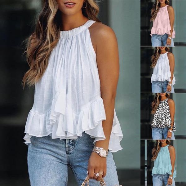 Buy Women Halter Ruched Ruffles 