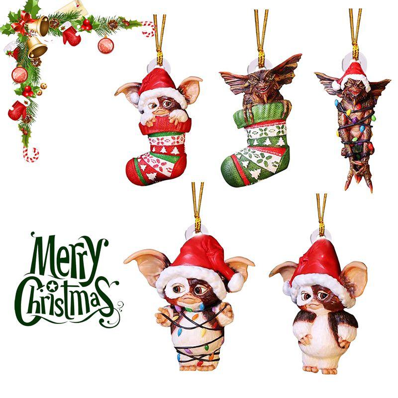 Gizmo Christmas Gremlins Fairy Acrylic Santa Hat Pendant Xmas Tree Hanging Decor