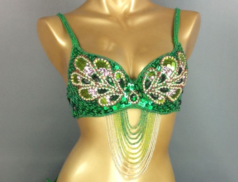 Damen Perlen Pailletten Samba Karneval Bauchtanz BH Top für Halloween Tanz EDC Rave Mardi Gras Nachtparty Bühnenauftritt
