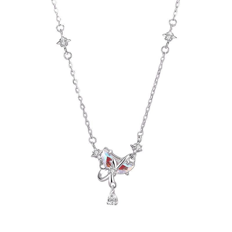 Tichia Moonlight Lover S925 Sterling Silver Necklace with Moon Color Zircon