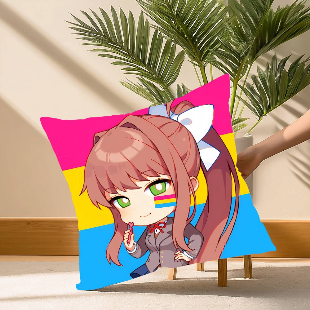 

Гра D-Doki L-Literature Club Наволочка М яка Плюшева Тканина Двосторонній Друк Декоративна Для Дому Вітальня Подарунок Подушка 12x12Inch