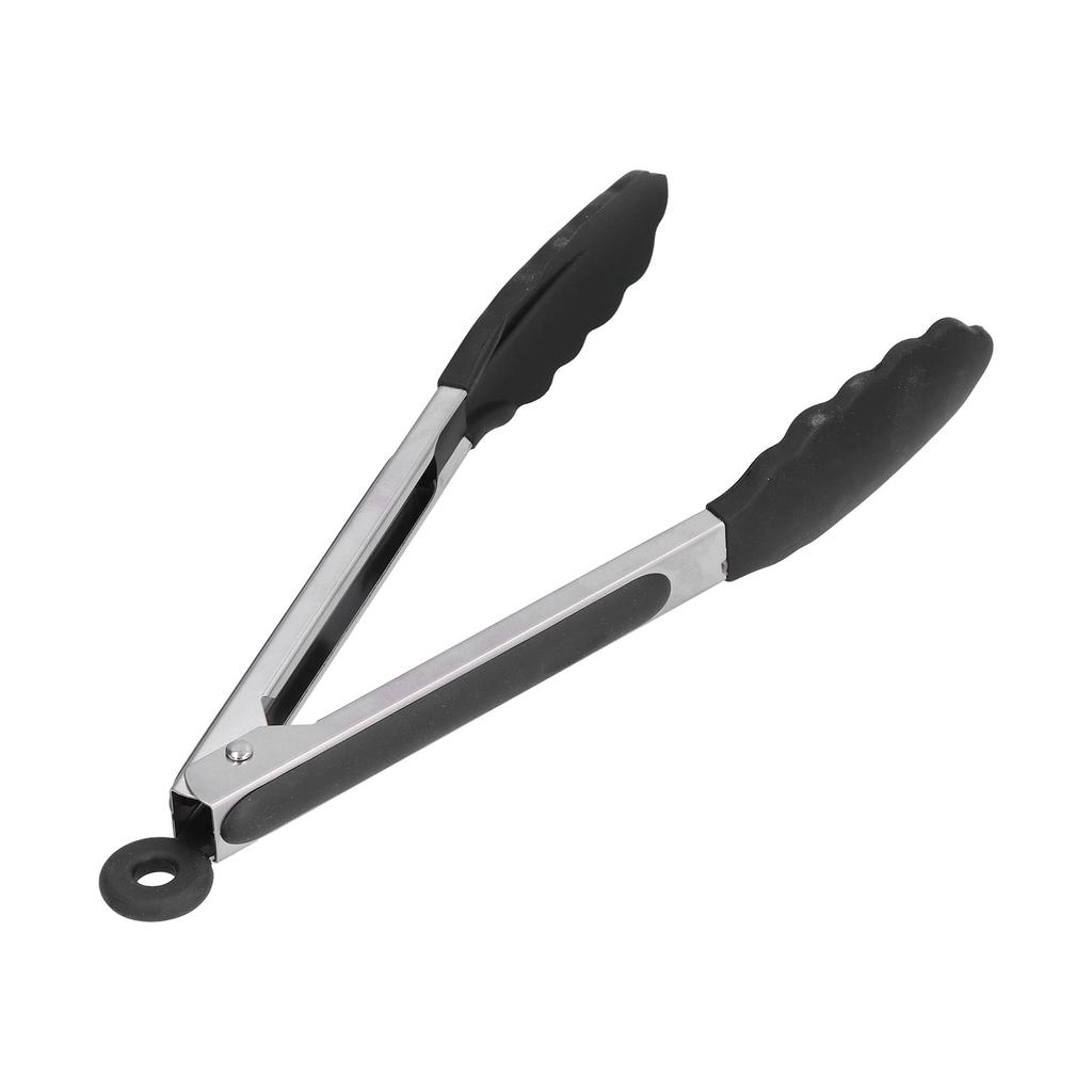 Silicone Food Tongs AntiScalding Stainless Steel Barbecue Clamp for Kitchen Home Outdoor(9in Black )